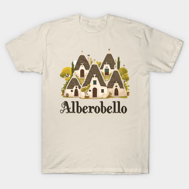 Alberobello Whispers: Trulli of Apulia T-Shirt by Visual Arts Oasis